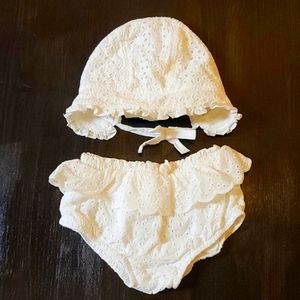 Baby bonnet & bloomer, white eyelet pattern, Cat & Jack, Size 6-9 months